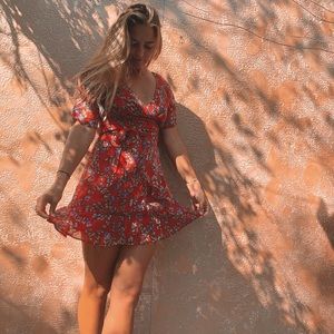 Beautiful red pattern wrap dress